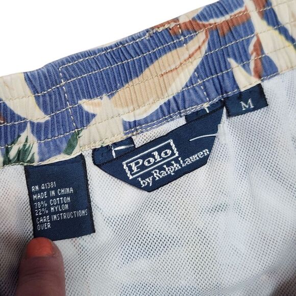 Polo Ralph Lauren Swim Shorts Mens Medium Floral Leaf Drawstring Trunks - Picture 7 of 9